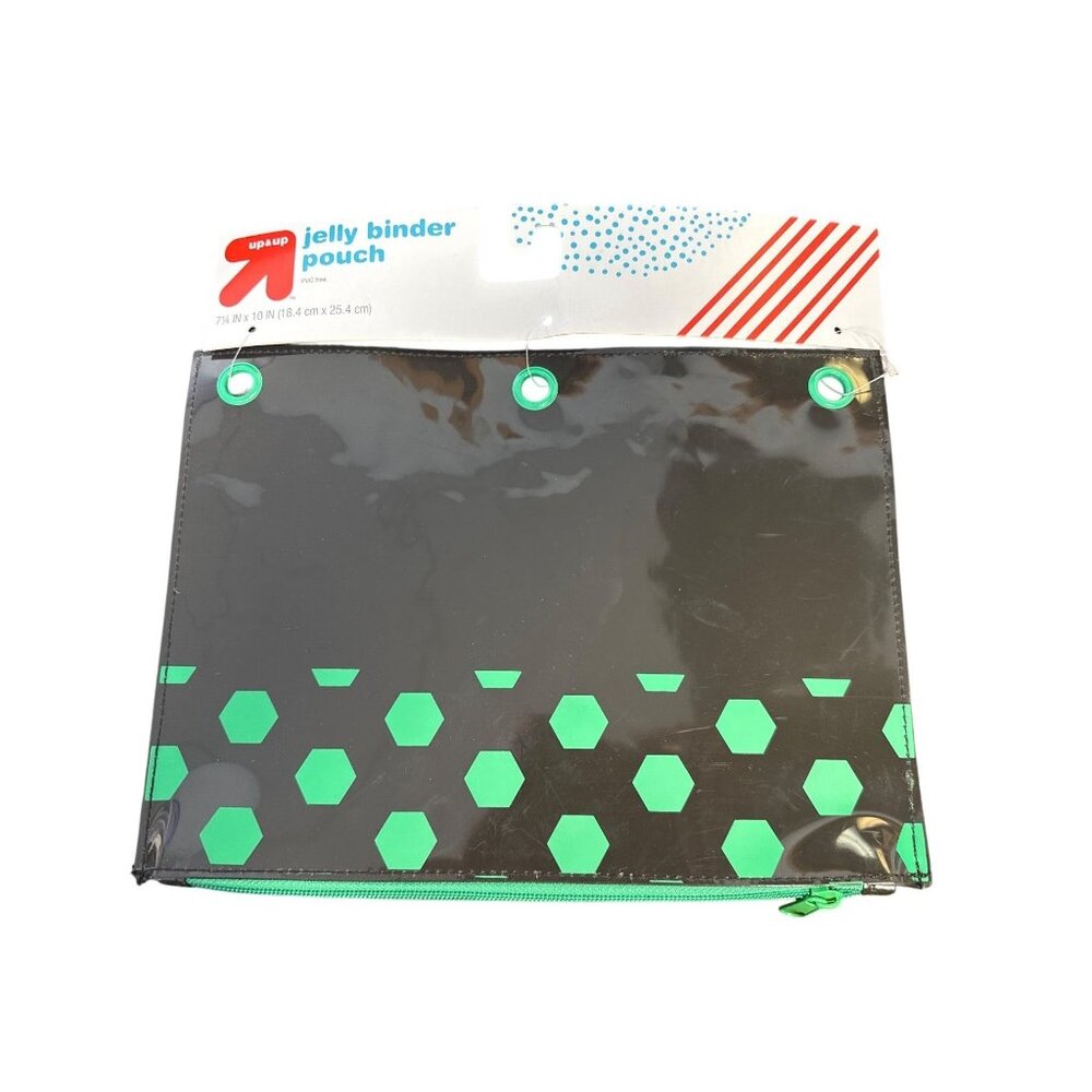 Up & Up Jelly Binder Pouch With Green Hexagon Pattern 10" x 7.5" Black & Green 3